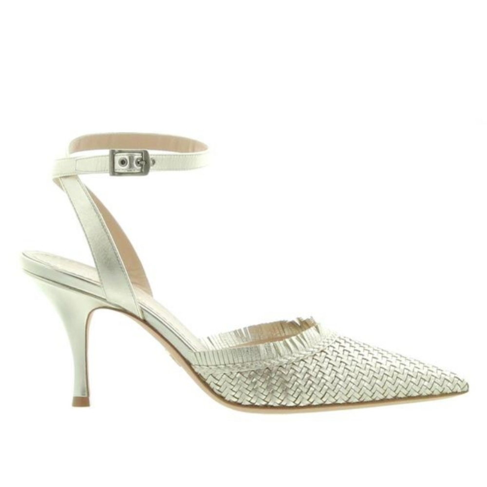 Dior Teddy-D pale gold woven heels sz 38.5 8.5M EUC w box